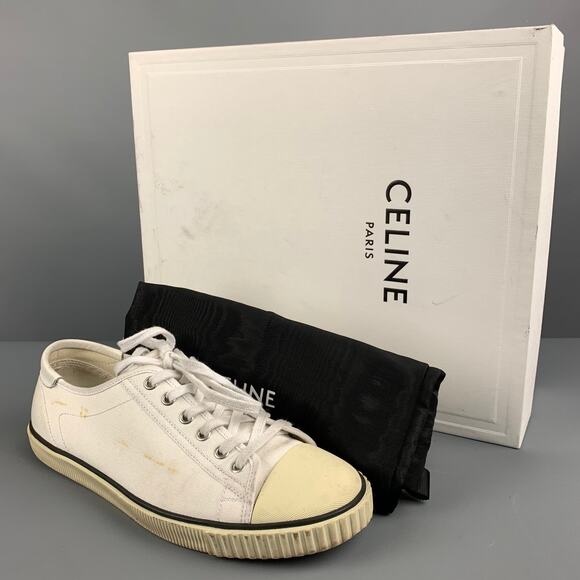 CELINE Size 8 White Black Canvas Sneakers - Picture 9 of 9
